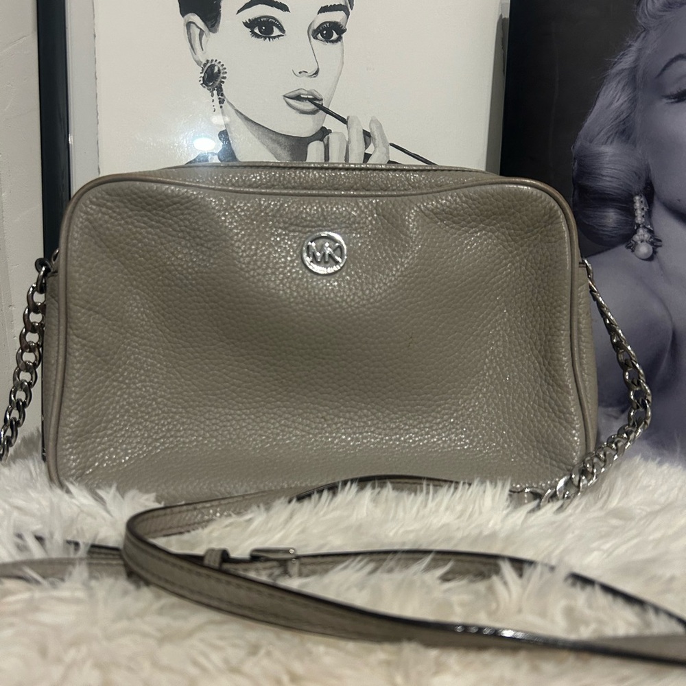 Michael Kors Gray Leather Crossbody Bag